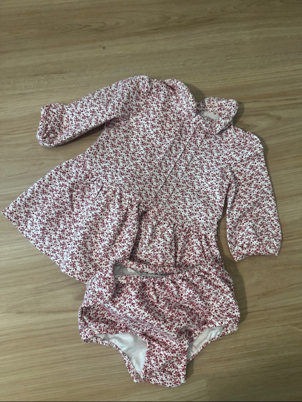Ralph Lauren White and Red Floral Long-Sleeve Dress with Bloomers